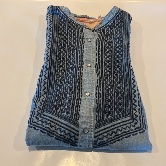 Soft Surroundings Long Sleeve Button Down Denim Tunic Blouse Size L - Picture 15 of 16